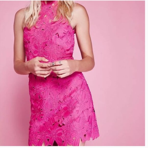 NWT Free People x Saylor Jessa Floral Lace Mini Dress Pink Size XS Feminine  - inbetweenathome.nl